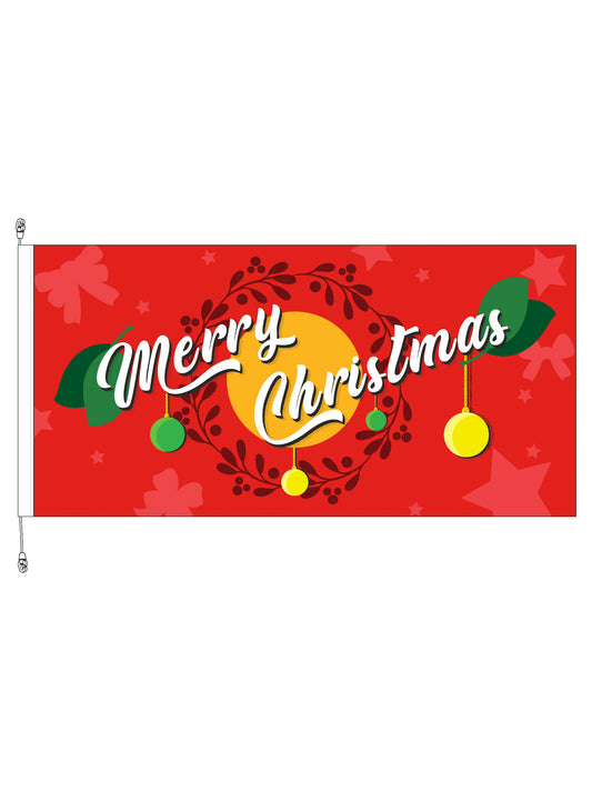 Christmas Wreath & Bauble Horizontal Flag || 1800x900mm