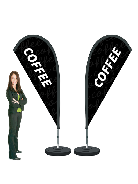 COFFEE Flag and Display. Double-Sided. Commercial Grade. 2.3m High. ||