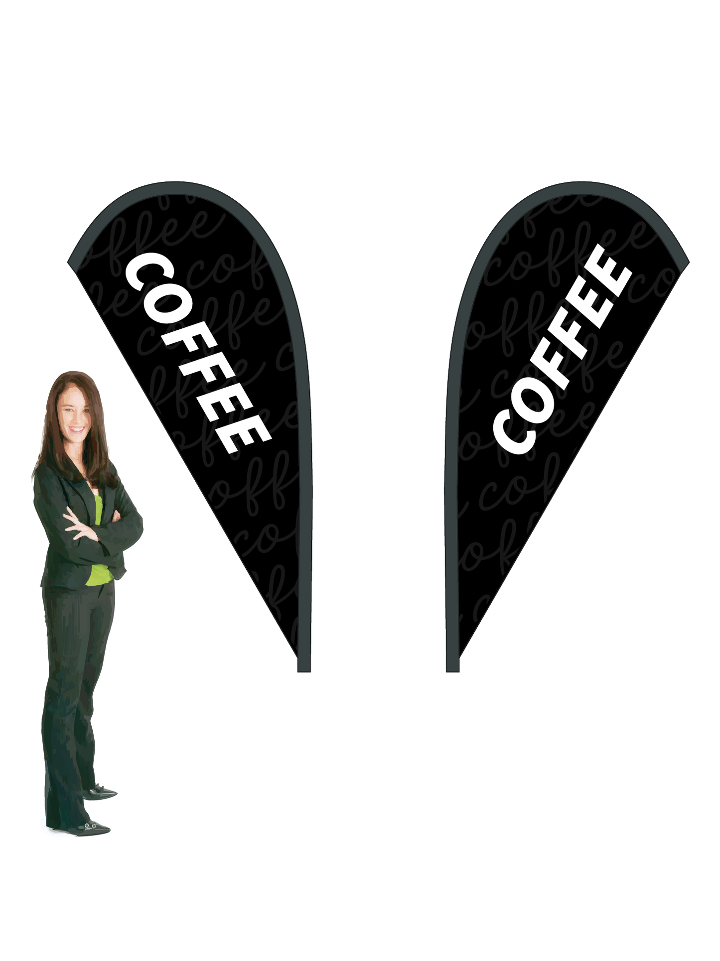 COFFEE Flag and Display. Double-Sided. Commercial Grade. 2.3m High. ||