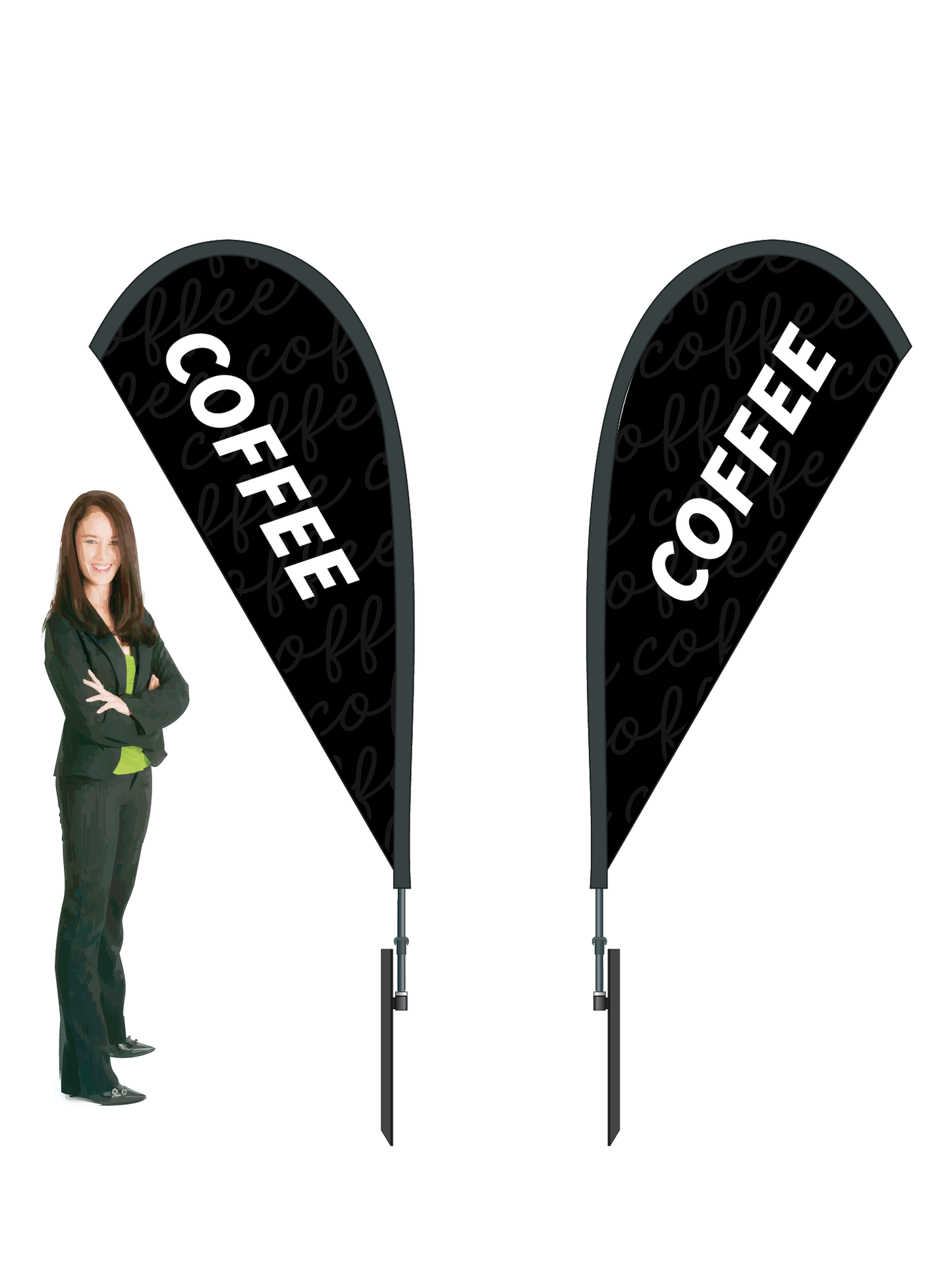 COFFEE Flag and Display. Double-Sided. Commercial Grade. 2.3m High. ||