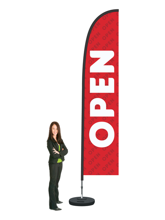 Open Flag and Display. Single-sided. Commercial Grade. || 4.0m High. Single-sided. Made from recycled materials.