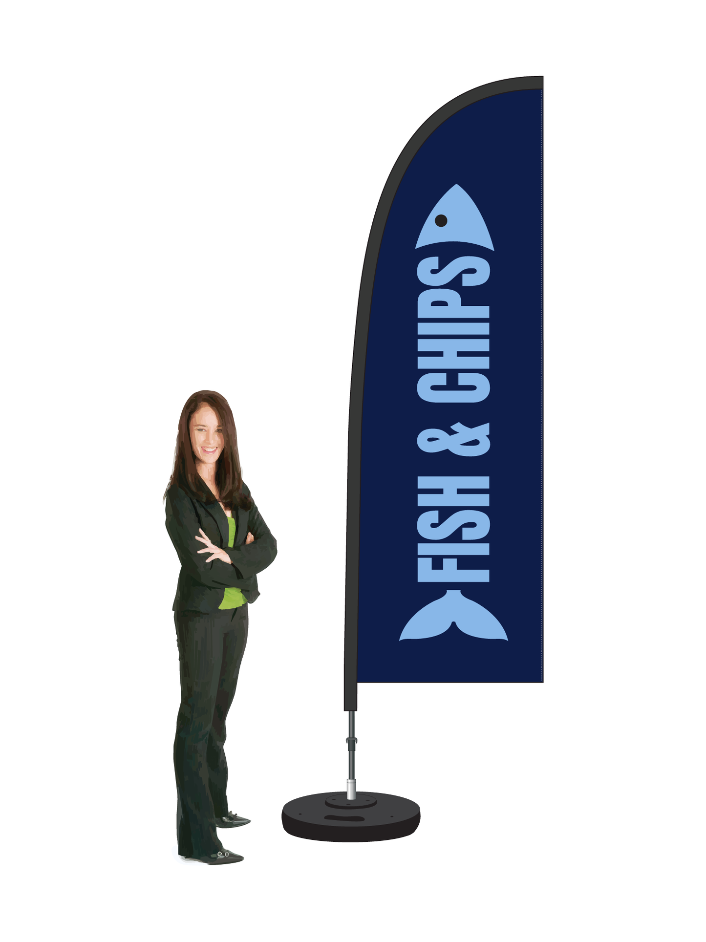 Fish and Chips Flag and Display. Commercial Grade || 2.6m High