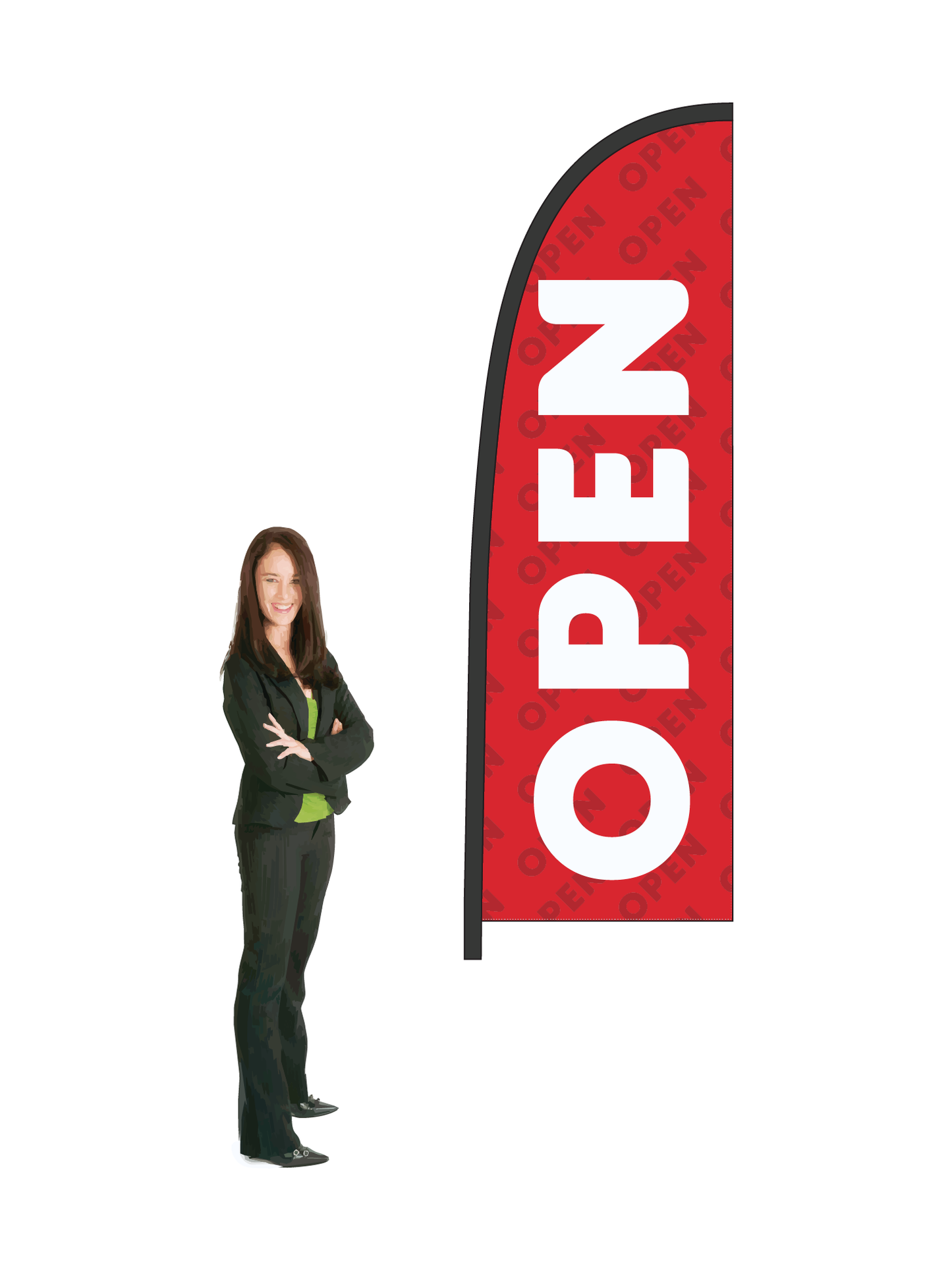 Open Flag and Display. Single-sided. Commercial Grade. || 2.6m High. Made from recycled materials.