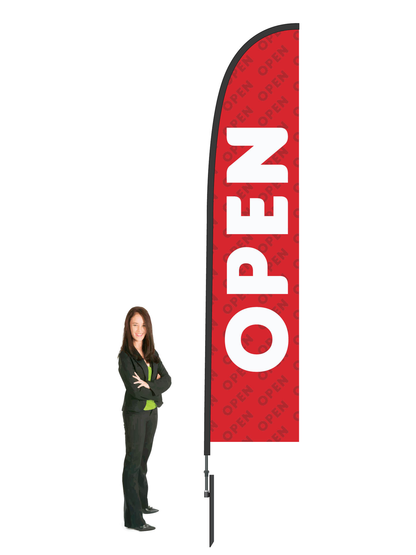 Open Flag and Display. Single-sided. Commercial Grade. || 4.0m High. Single-sided. Made from recycled materials.