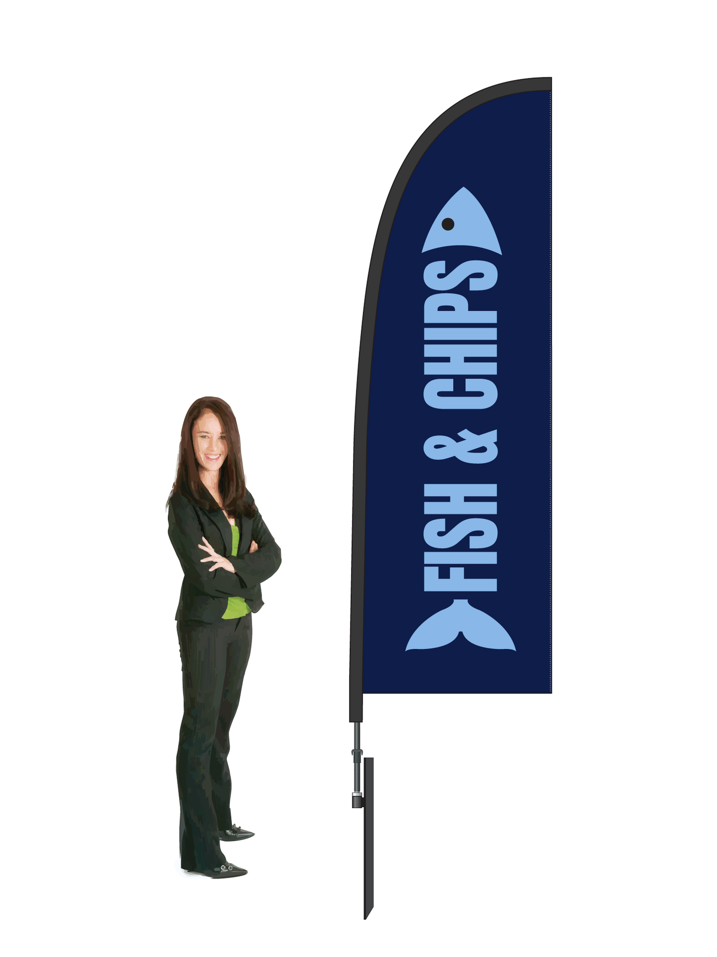 Fish and Chips Flag and Display. Commercial Grade || 2.6m High