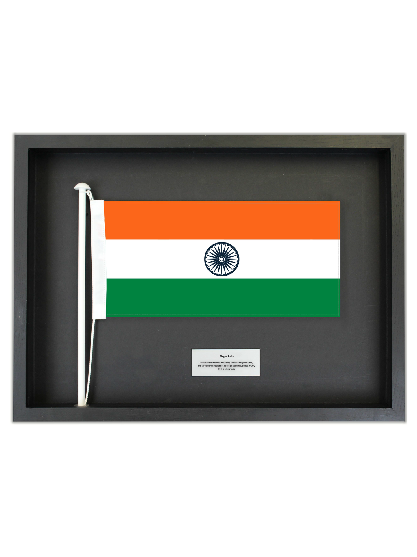 Authentic India Flag in a Black Oak Frame || Free shipping in NZ.