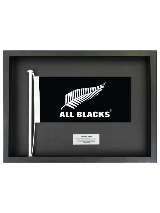 Authentic All Blacks Flag in a Black Oak Frame || Free shipping in NZ.