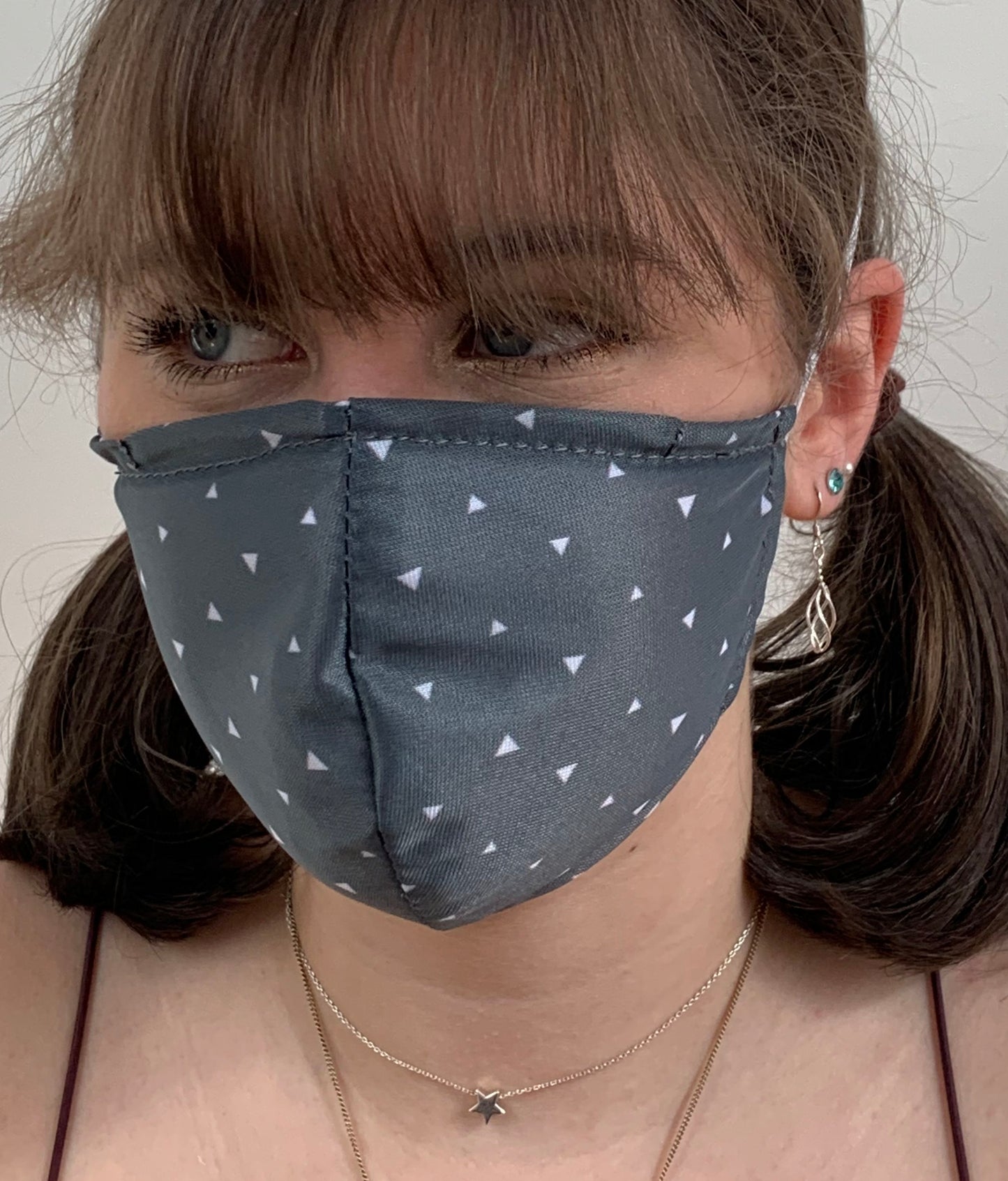 FACE MASKS. GREY TRIANGLE DESIGN ADULT AND CHILD SIZES. PRICED FROM: