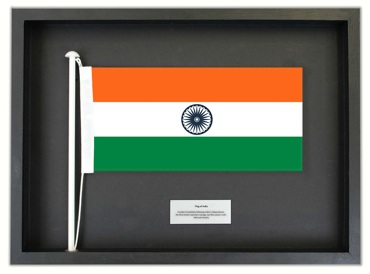 Authentic India Flag in a Black Oak Frame || Free shipping in NZ.