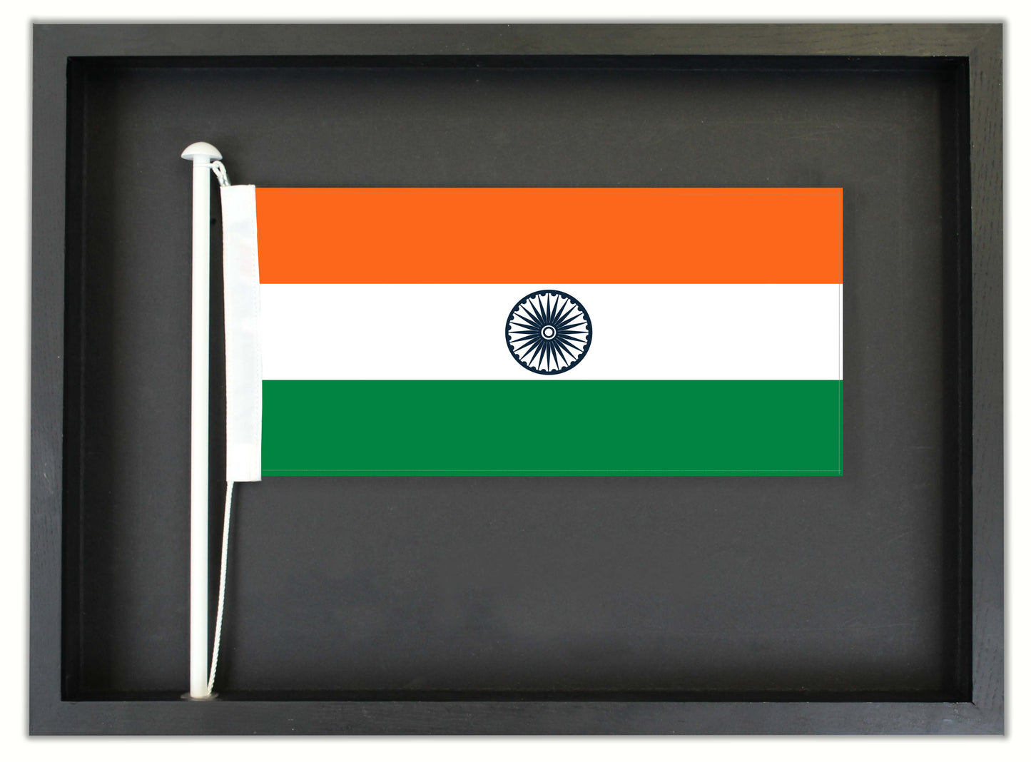 Authentic India Flag in a Black Oak Frame || Free shipping in NZ.